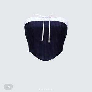 Finesse Navy and White Strapless Pinstripe Corset